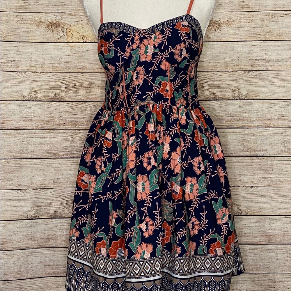 Navy and coral, floral dress size L